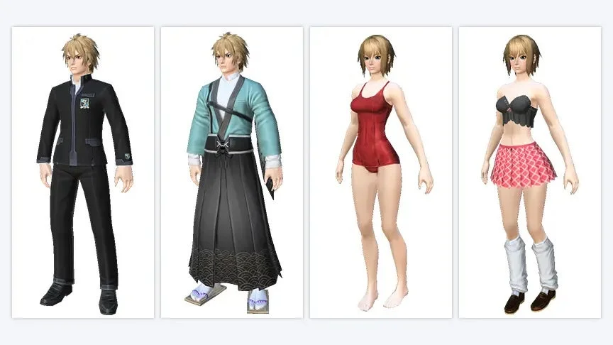 異なる衣装のキャラクター4体