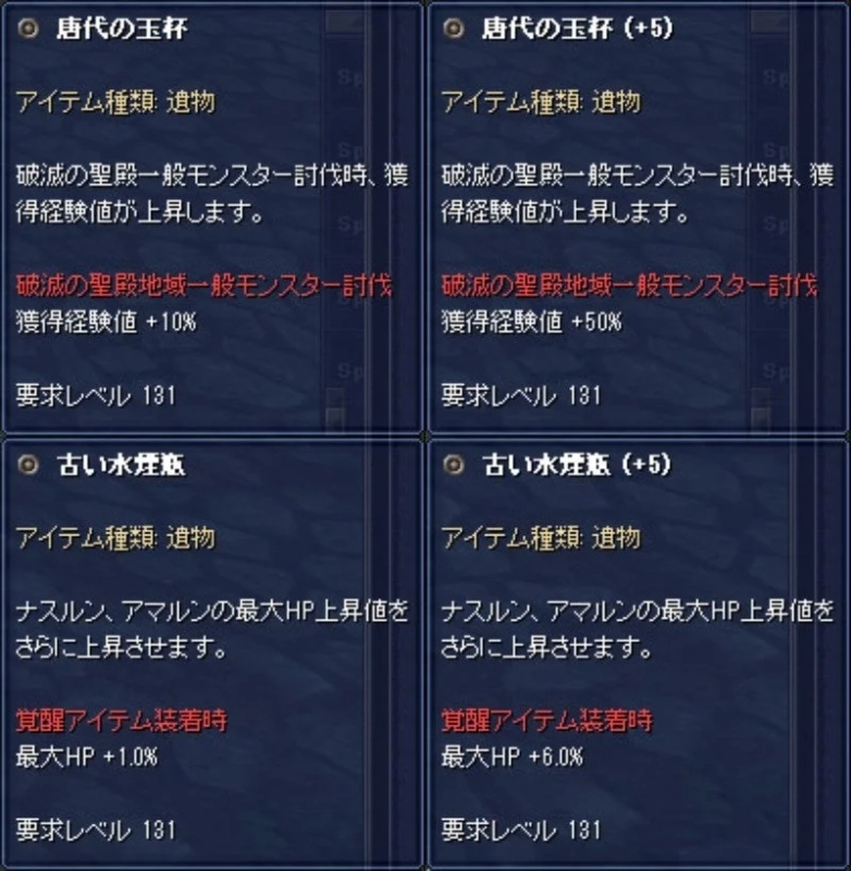 遺物アイテムの説明画面