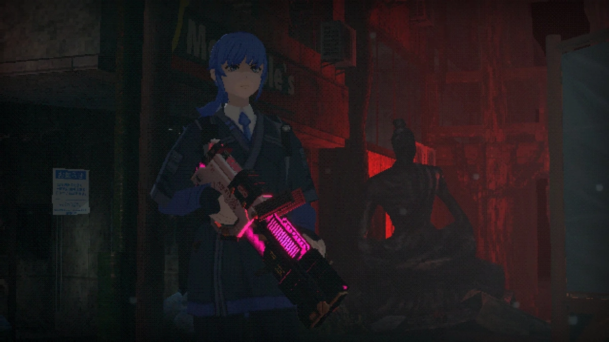 発光武器を構える青髪の少女