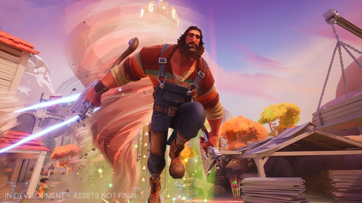 竜巻のようなエネルギーフィールドを背景にしたキャラクター