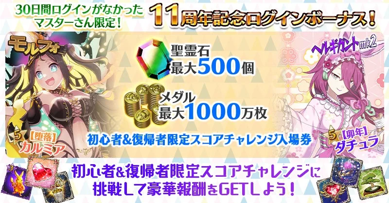 復帰者限定ログインボーナス