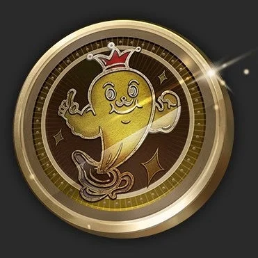 王冠をかぶったジーニーのようなキャラクターのメダル