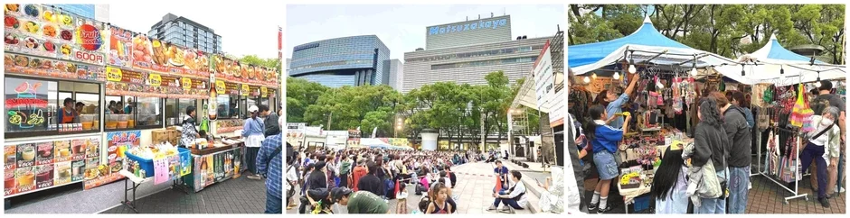 屋外で開催されている賑やかなイベントの様子