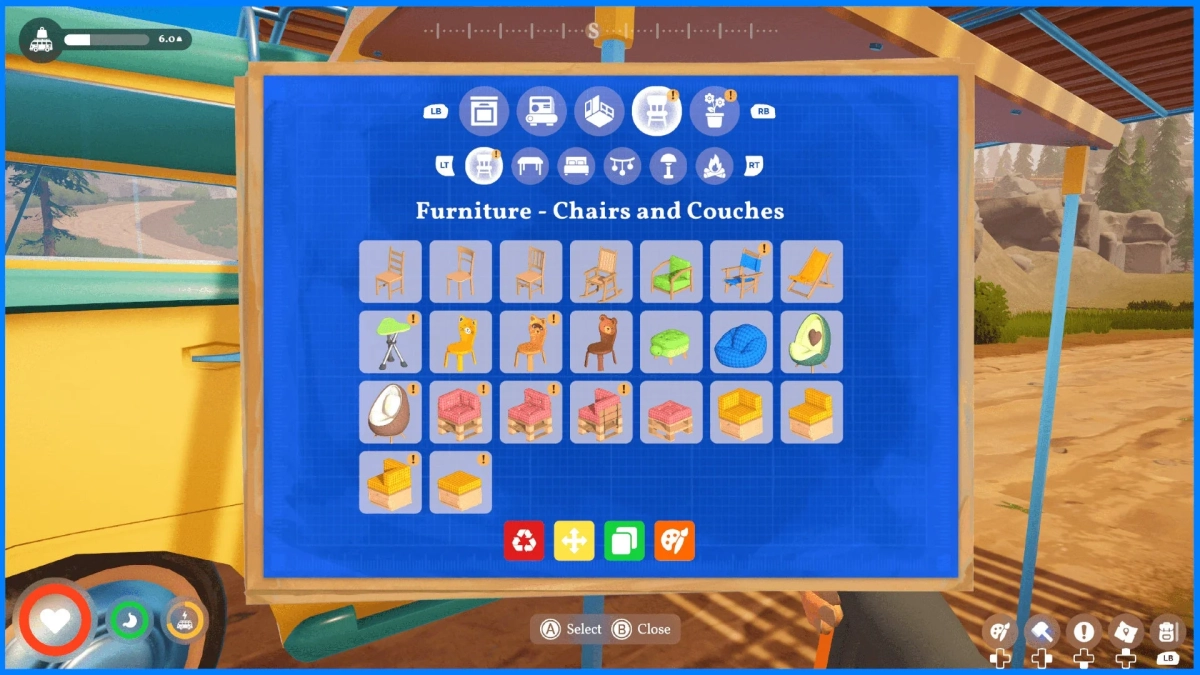 ゲームUI、家具選択画面