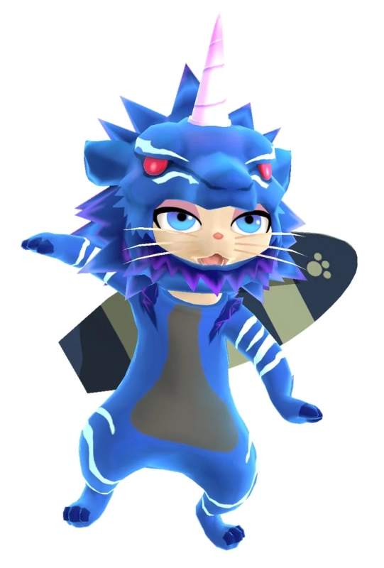 ユニコーンの角を持つ青い獣人キャラクター