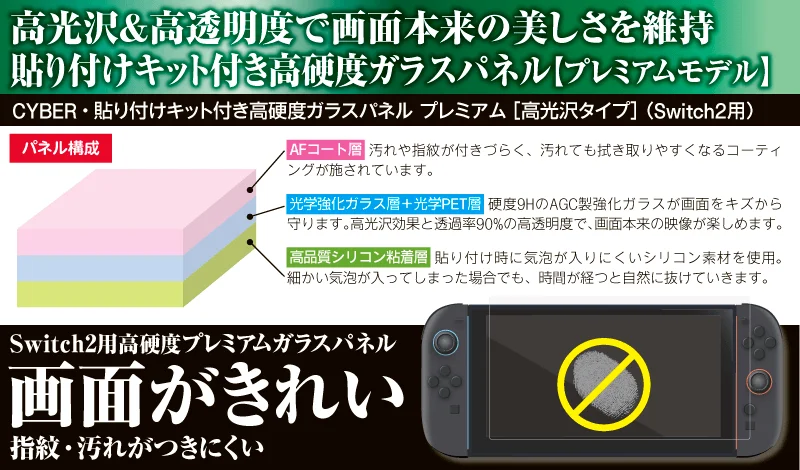 Switch2用高硬度プレミアムガラスパネル機能説明