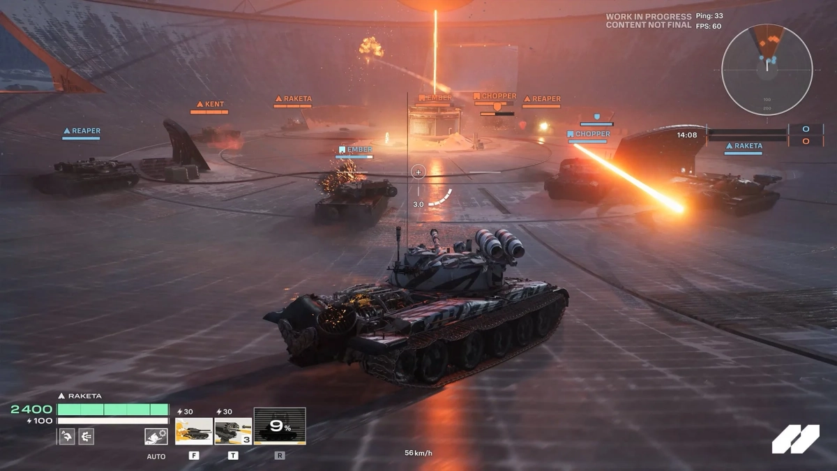 ゲームプレイ画面 - 広大なアリーナでの戦闘