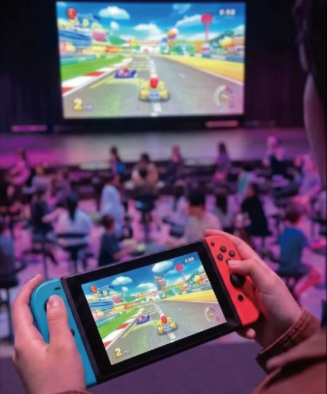 マリオカートを大画面でプレイする様子
