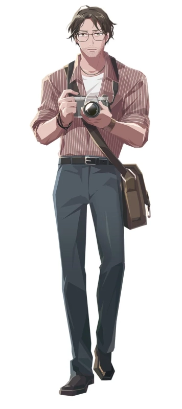 眼鏡をかけた男性がカメラを構えている全身イラスト