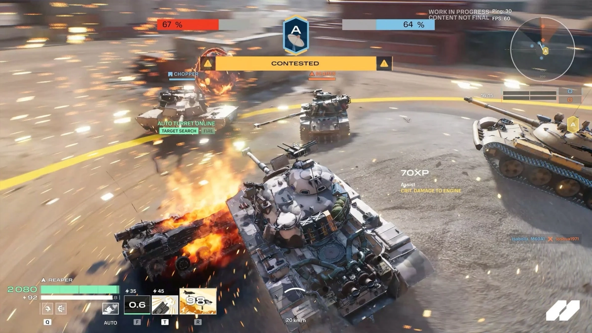ゲームプレイ画面 - 炎上する戦車