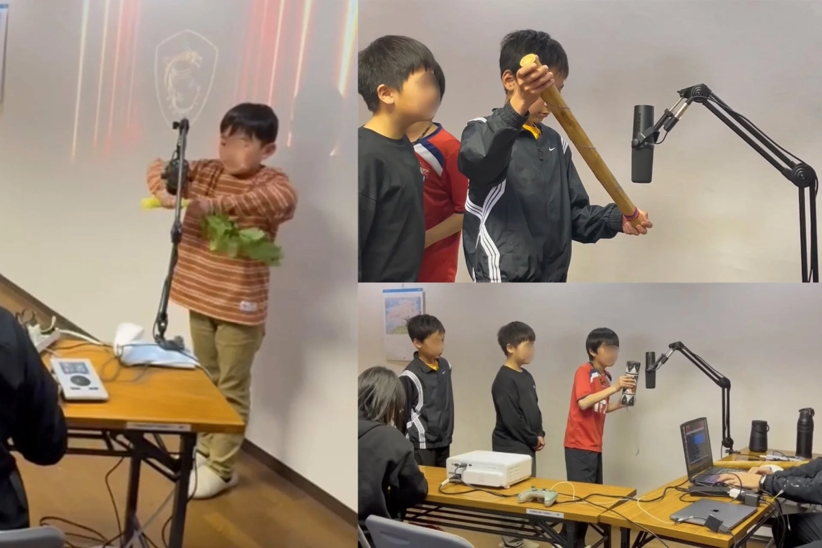 子供たちが音作りのワークショップに参加している様子