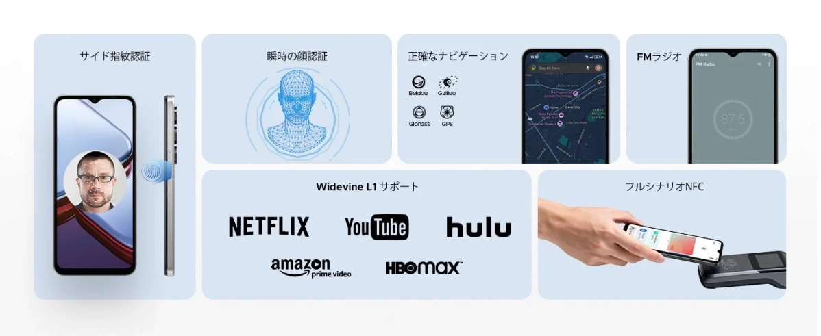 指紋認証・顔認証などの機能