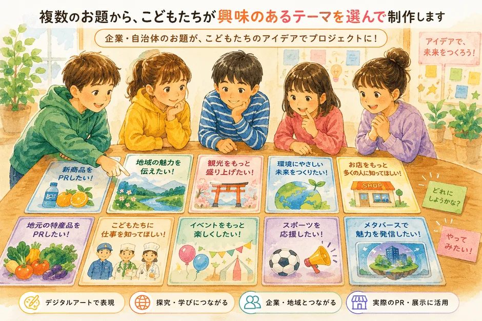 複数のお題から、子どもたちが興味のあるテーマを選んで制作