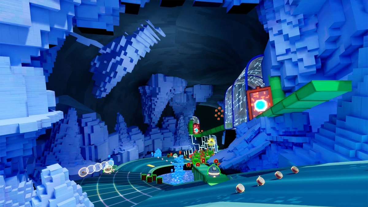 青いブロックの未来的なゲームステージ