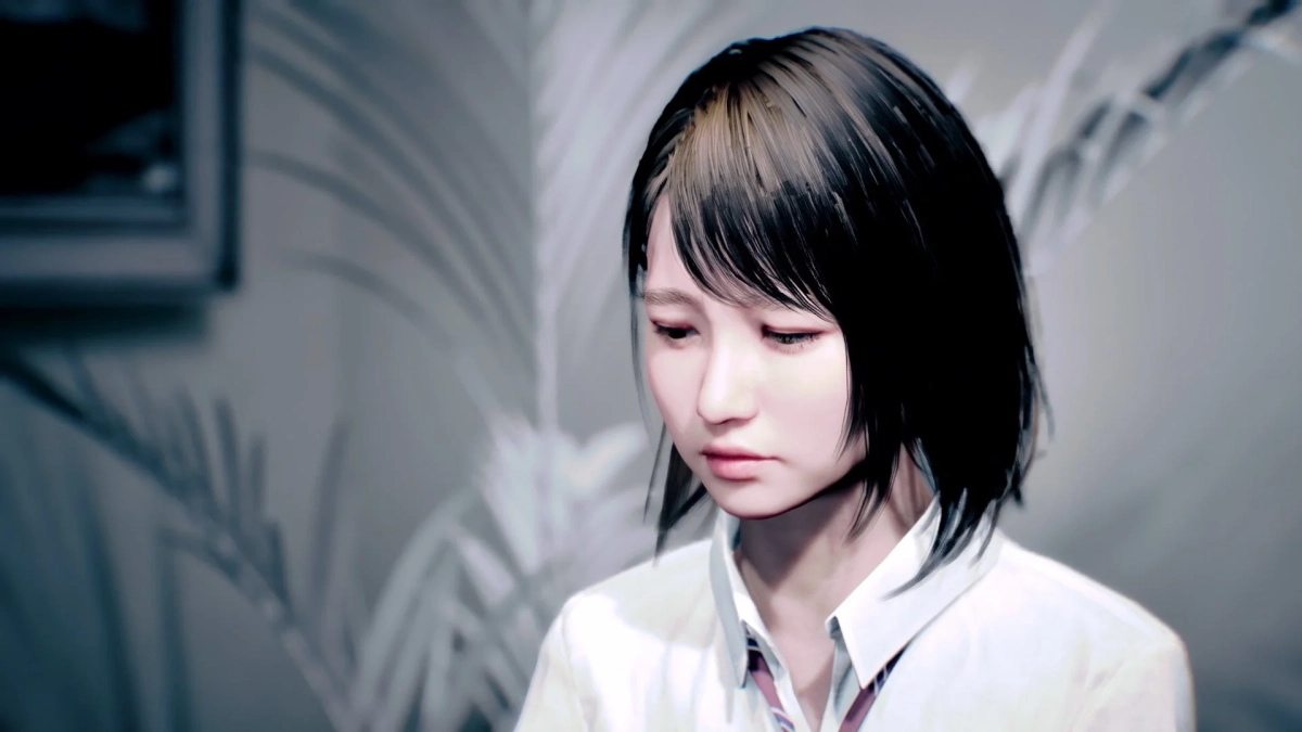 若い女性、学生、制服、ショートヘア、俯く