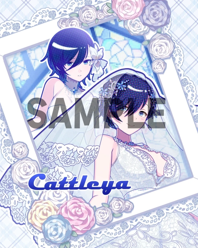 青髪のウェディングドレス姿の女の子