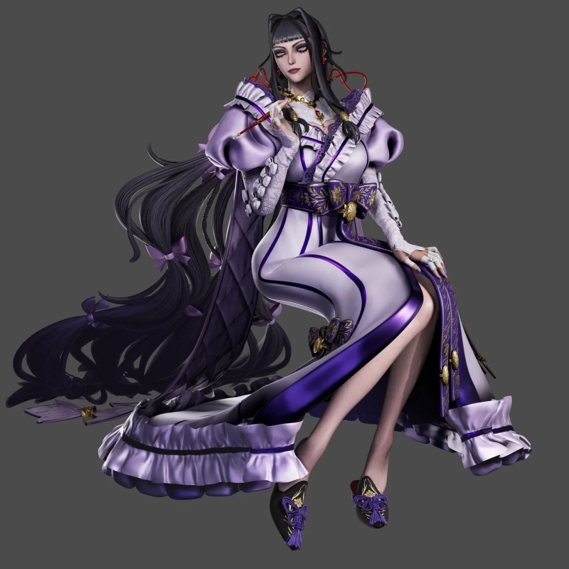 紫と白の豪華な衣装の女性キャラクター