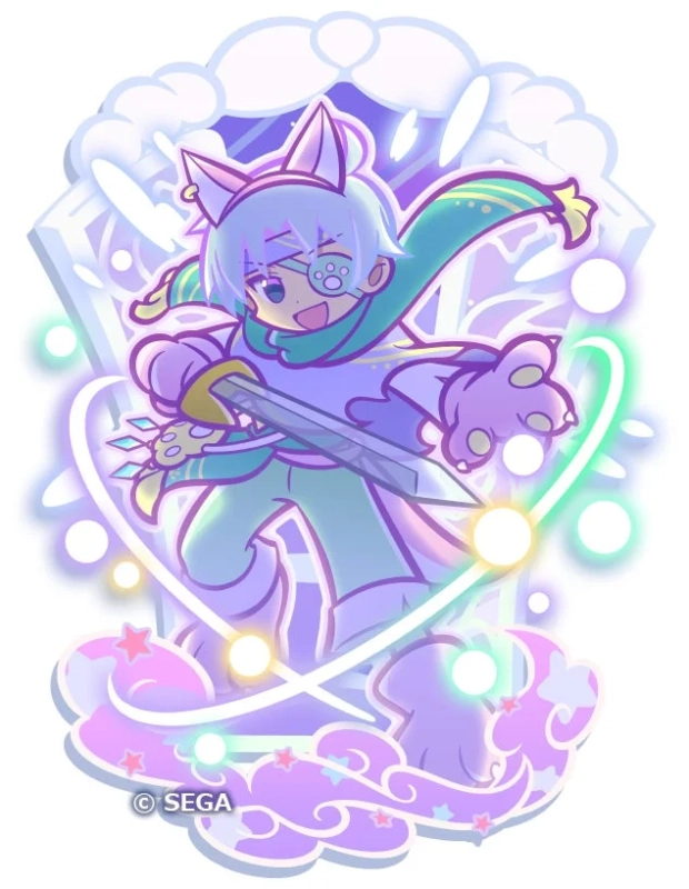 猫耳と眼帯をつけた少年が剣を構えるファンタジー風のイラスト
