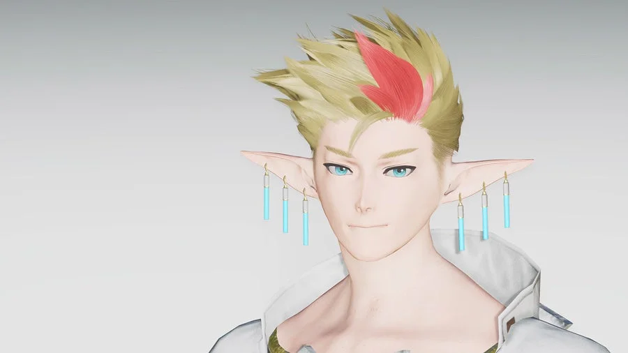 尖った耳と青い瞳を持つ男性エルフキャラクターのバストアップ画像です。