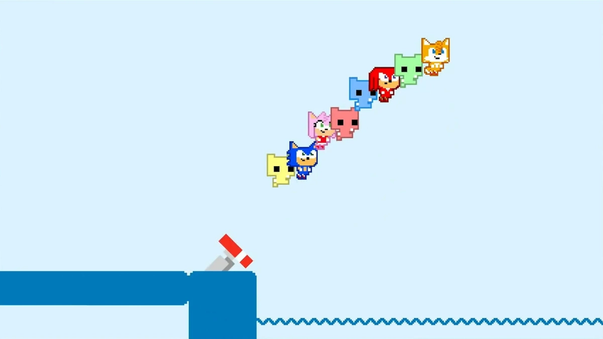 水色の背景で連なるキャラクター