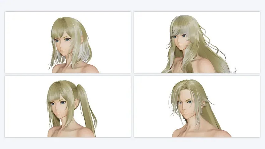 異なる金髪ヘアスタイルの3Dキャラクターモデル