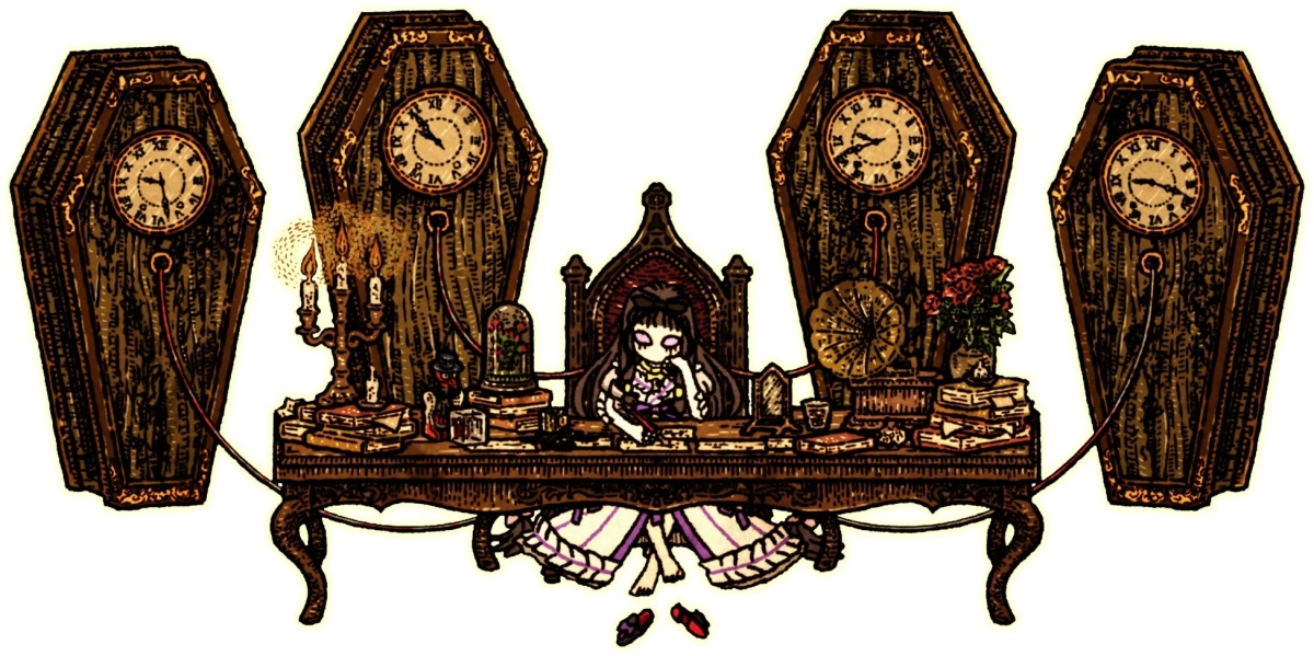 ゴシック調の空間で机に座る少女