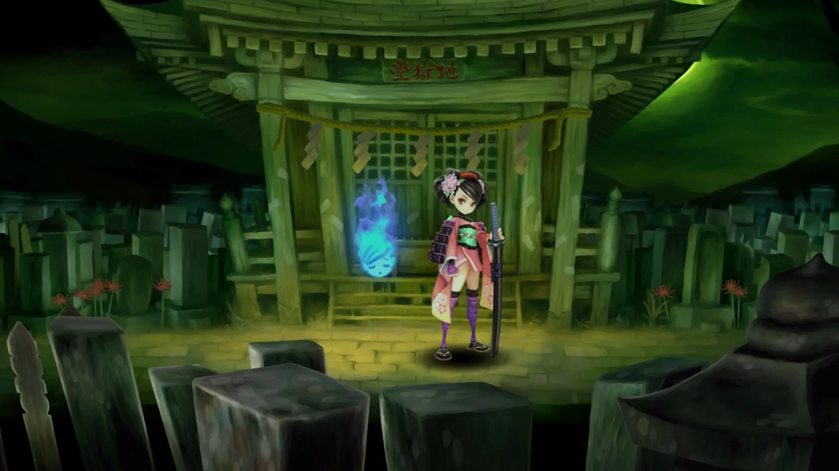 少女と幽霊、墓地
