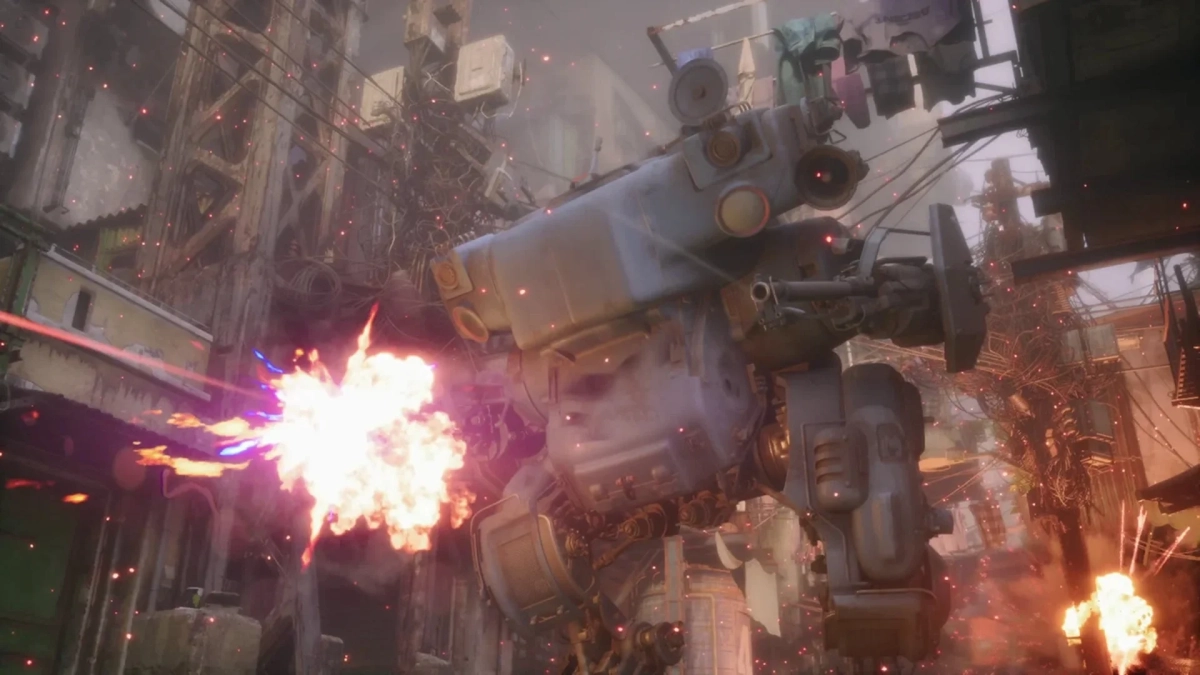 ロボットと爆発のシーン