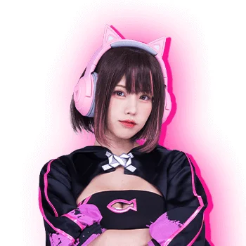 女性,ヘッドホン,猫耳,ピンク,黒,ファッション,ショートヘア,かわいい,ゲーマー風,アジアン