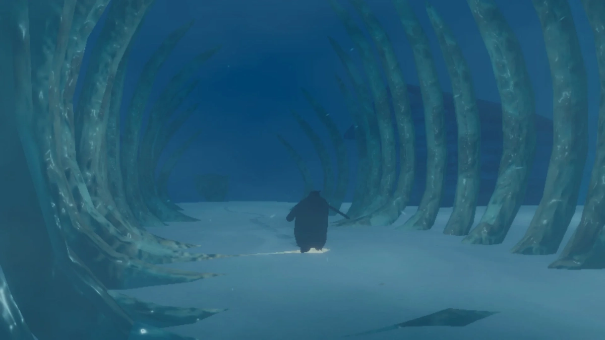 氷の通路を歩くキャラクター