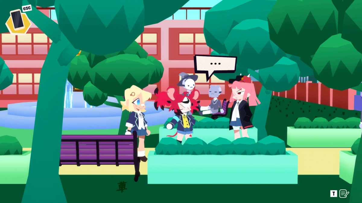 公園のような場所でのキャラクター会話