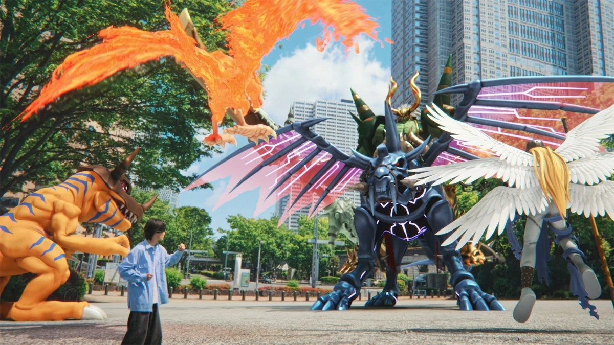 少年と巨大なデジモンたち