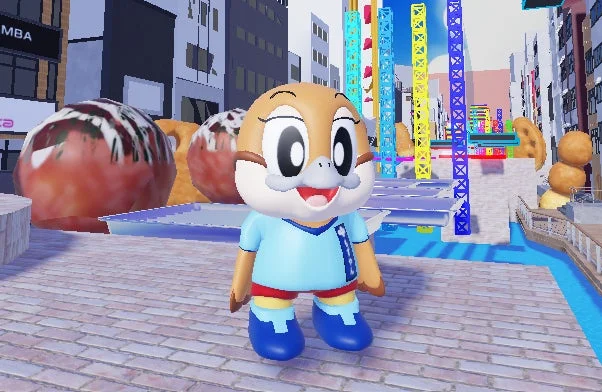 Roblox内のもずやんアバターと街並み