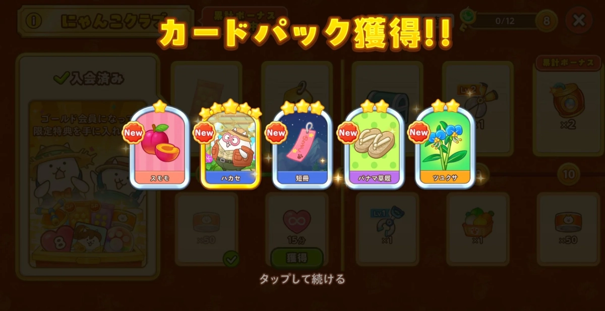カードパック獲得画面
