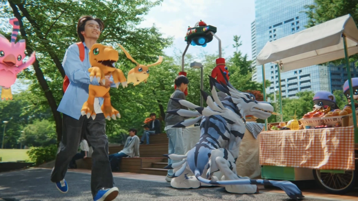 公園で楽しむデジモンと男性
