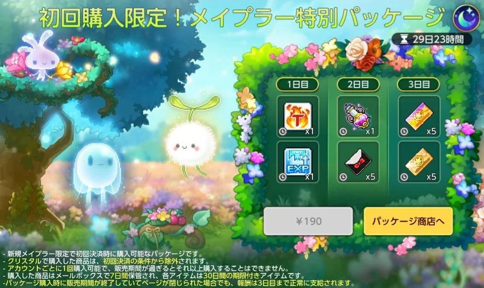 初回購入限定!メイプラー特別パッケージ画面