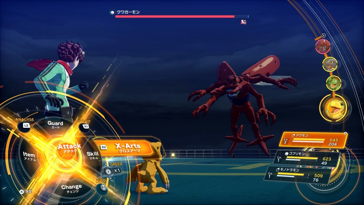 デジモンゲームのバトル画面
