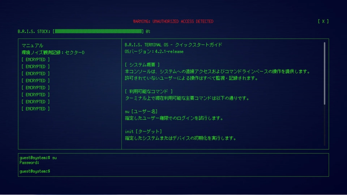WARNING: UNAUTHORIZED ACCESS DETECTEDのターミナル画面
