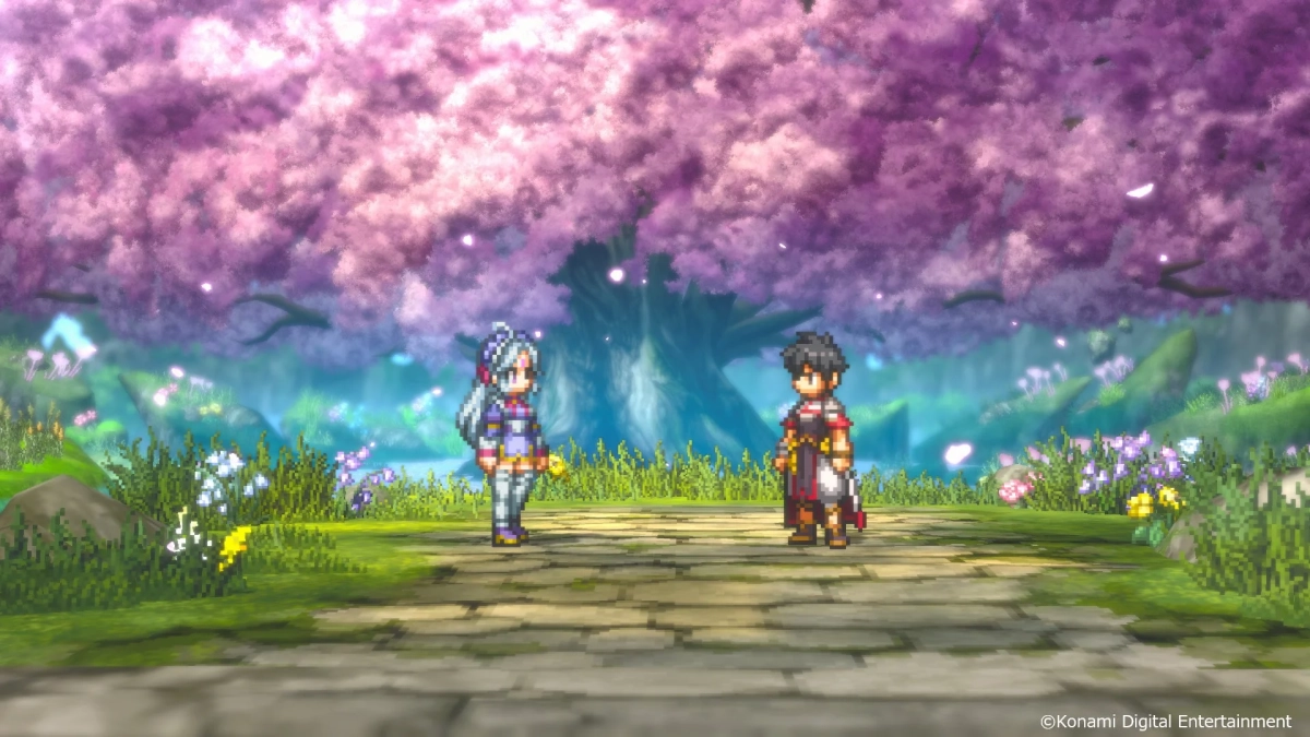 桜の木の下に立つキャラクターたち