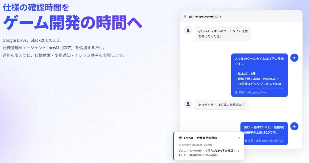 AIエージェント「LoreAI」の機能説明