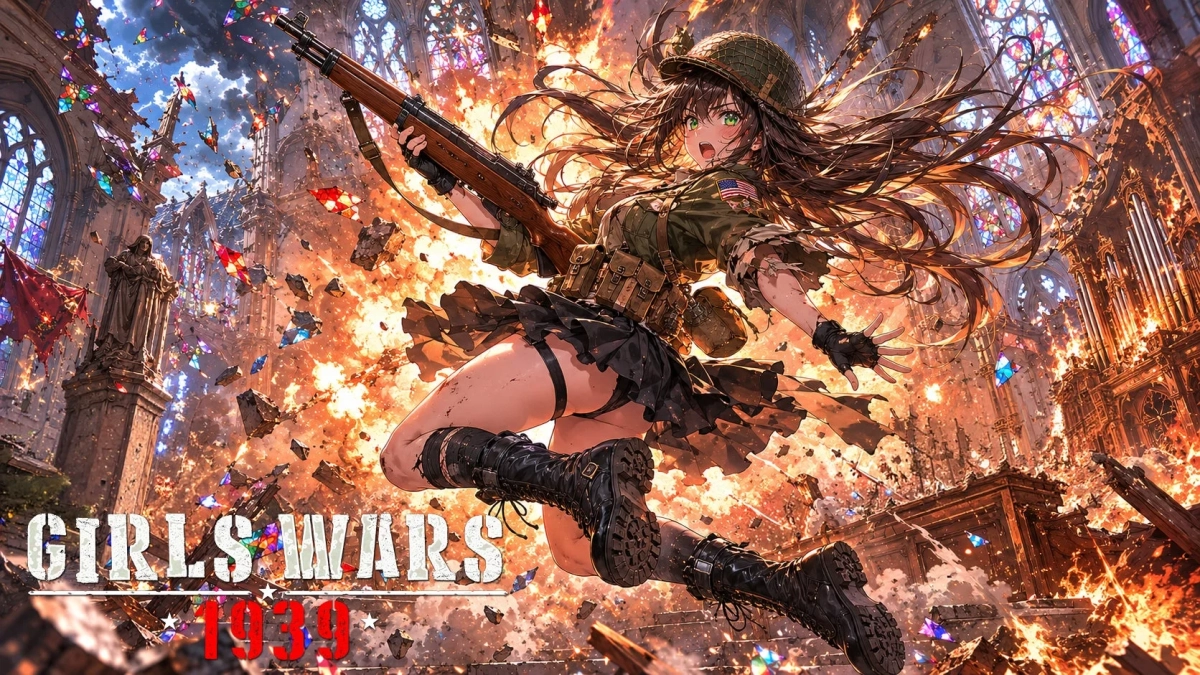 教会を背景に少女兵士