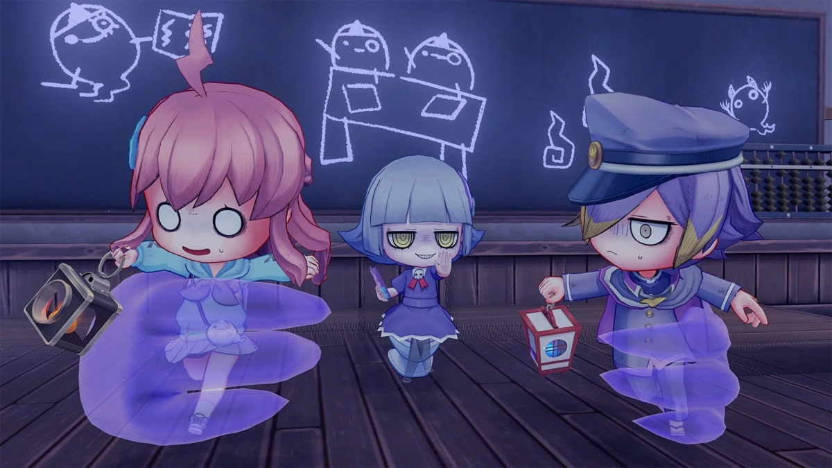 教室を舞台にしたデフォルメキャラクターのイラスト