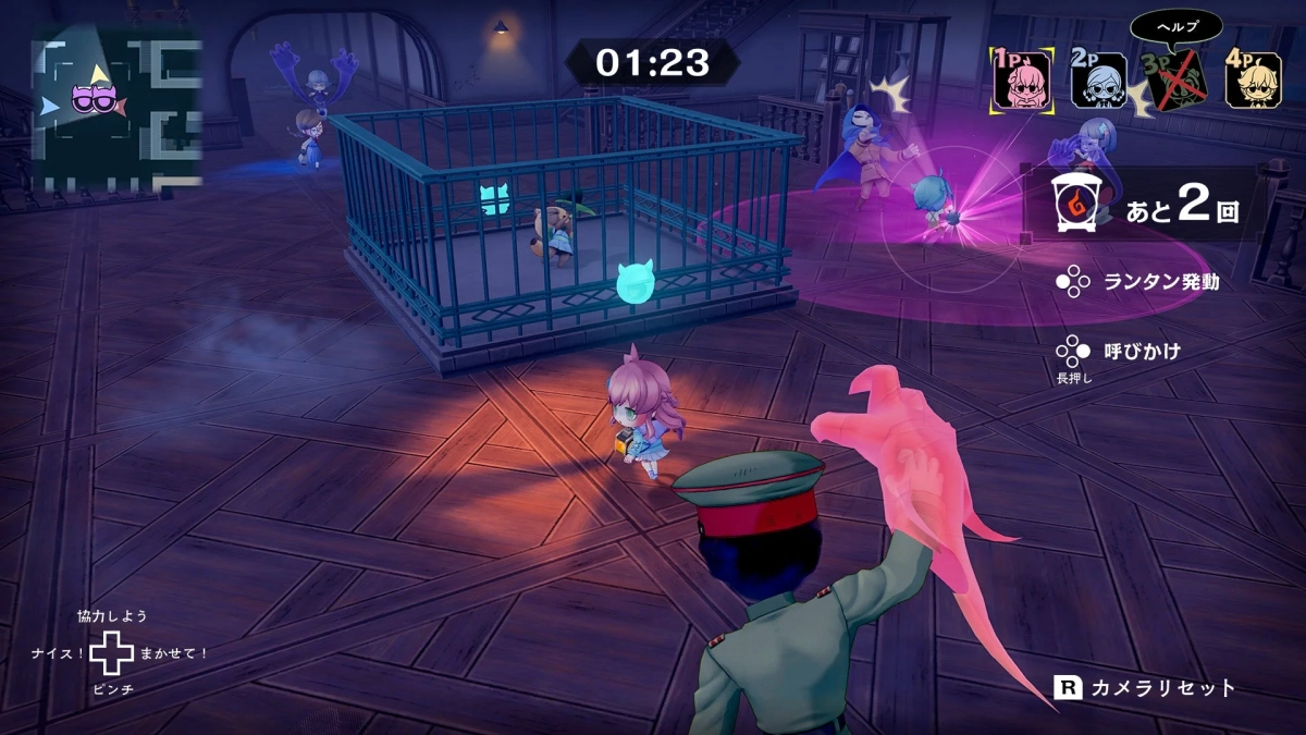 ちびキャラが登場するビデオゲームのプレイ画面
