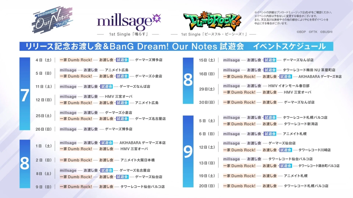 millsage / 一家Dumb Rock! 1st Singleリリース記念お渡し会＆BanG Dream! Our Notes試遊会