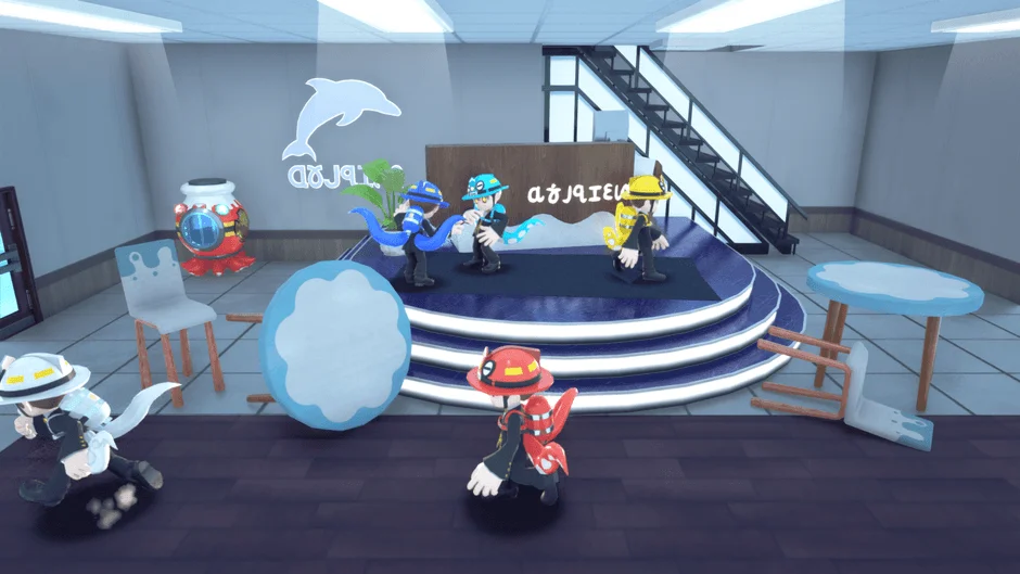 ゲームプレイ画面：ロビーでのキャラクターたち
