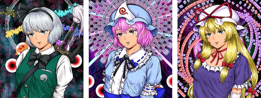 「東方Project」のキャラクターと思われる3人の美少女が描かれたイラスト