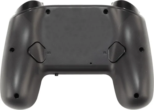 黒いゲームコントローラーの背面、背面ボタンあり