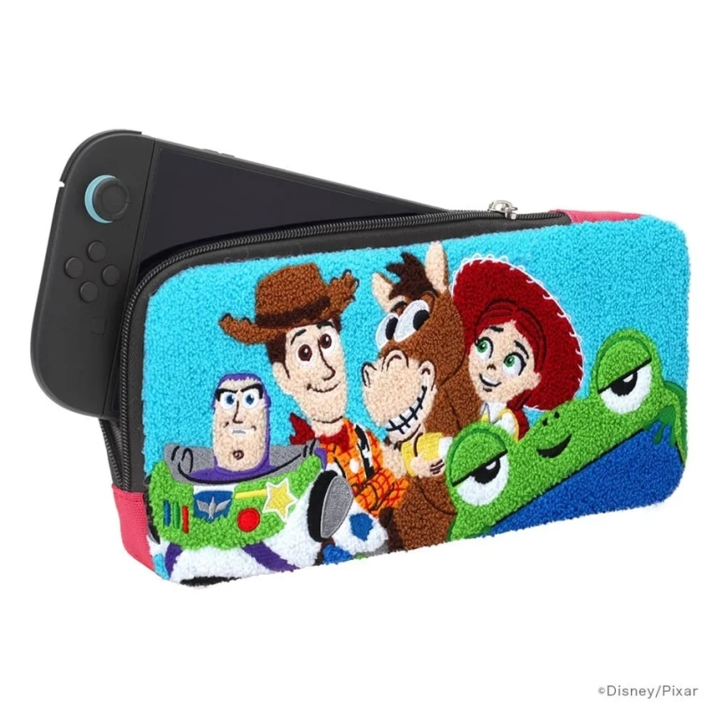 トイストーリーのキャラクターが刺繍されたNintendo Switch用のふわふわしたキャリングケース
