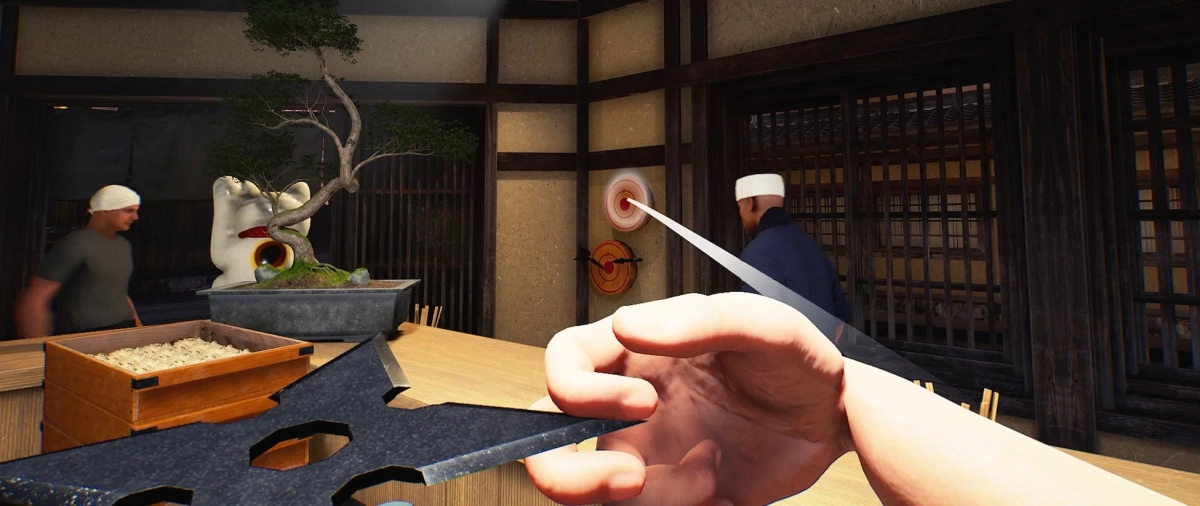 手裏剣を構える一人称視点のVRゲームの画面