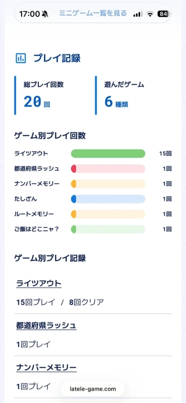 プレイ記録画面